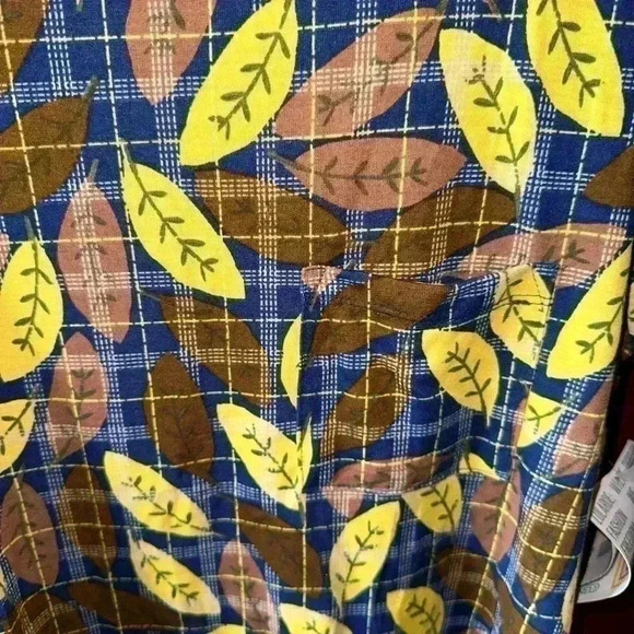 Lularoe medium brown& navy plaid Carly swing‎ dress:NWT . Leaf pattern over top - Picture 3 of 8